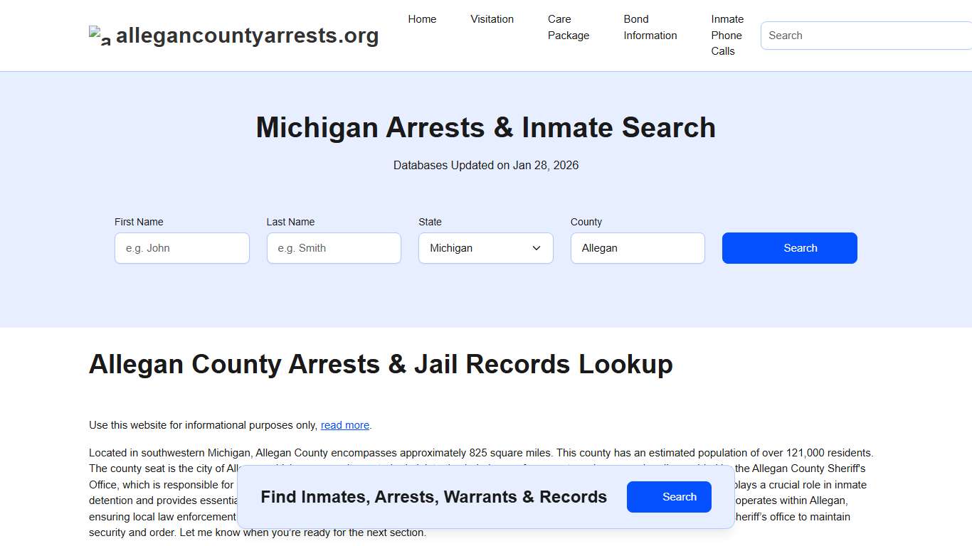 Allegan County, MI Arrests, Warrants, Police Records Search